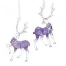 Set of 2 Royal Splendor Purple and Silver Reindeer Ornaments T2776  w