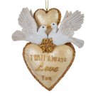 Ivory and Gold Heart Doves Ornament E0847       w