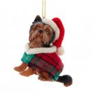 Yorkshire Terrier With Plaid Coat and Santa Hat Ornament  D4218YO   w