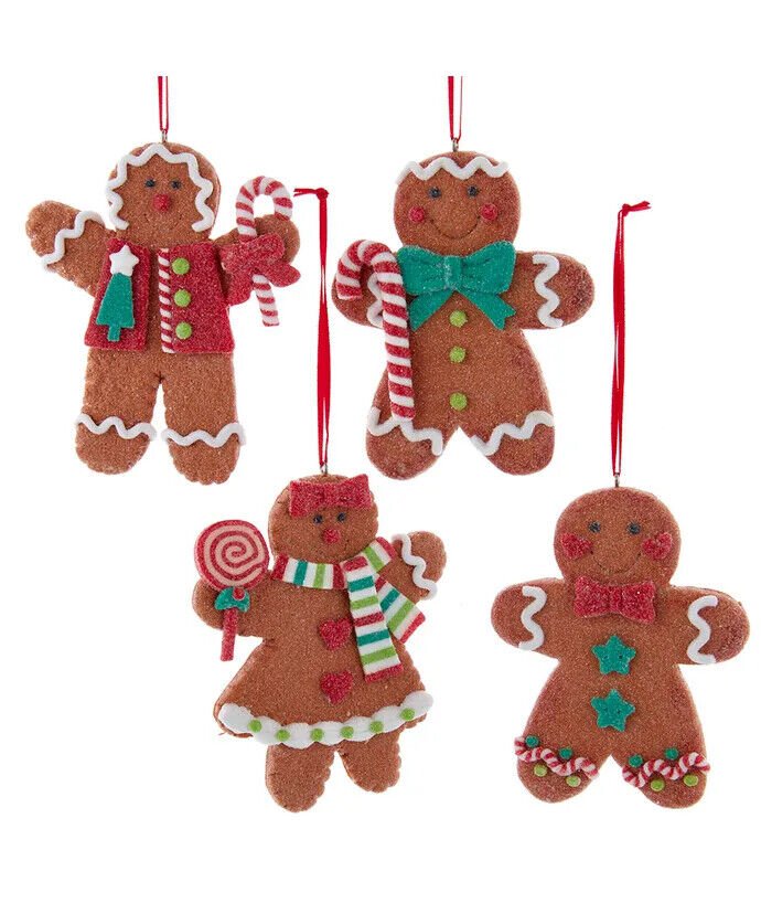 Set of 4 Gingerbread Boy and Girl Ornaments D4158 w