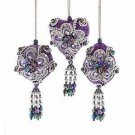 Set of 3 Royal Splendor Miniature Purple and Silver Floral Hanging Ornaments w