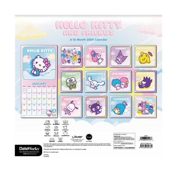 Trends International Hello Kitty 2024 12 x 12 Wall Calendar w