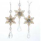 Set of 3 Platinum Snowflake Drop Acrylic Ornaments D1263  w