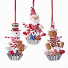 Set of 3 Gingerbread Cupcake Ornaments D3166 w