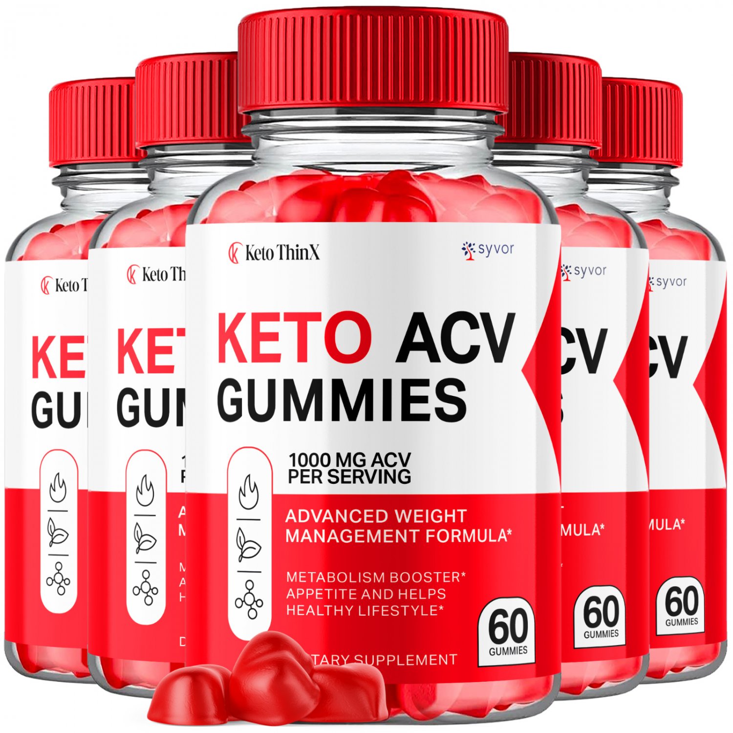 5 Pack Keto ThinX Keto ACV Maximum Strength Vitamin Formula - 300 Gummies