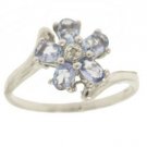 Tanzanite and Diamond 14K White Gold Bypass Flower Ring-Brand New			