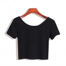 Black Women's O Neck Short Sleeve Basic Crop Top