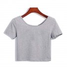 grey Women's O Neck Short Sleeve Basic Crop Top