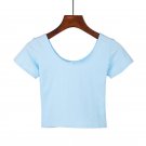 Light Blue Women's O Neck Short Sleeve Basic Crop Top