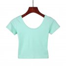 Mint Green Women's O Neck Short Sleeve Basic Crop Top