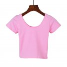 Pink Women's O Neck Short Sleeve Basic Crop Top