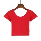 Red Women's O Neck Short Sleeve Basic Crop Top