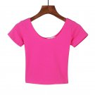 Rose red Women's O Neck Short Sleeve Basic Crop Top