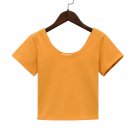 Yellow Women's O Neck Short Sleeve Basic Crop Top