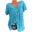 Blue Plus Size Women Short Sleeve T-Shirt V Neck Summer