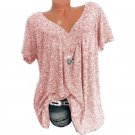 Pink Plus Size Women Short Sleeve T-Shirt V Neck Summer