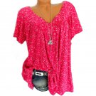 Rose Red Plus Size Women Short Sleeve T-Shirt V Neck Summer