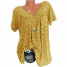 Yellow Plus Size Women Short Sleeve T-Shirt V Neck Summer