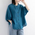 Blue Casual Blouse Shirts Tops Female