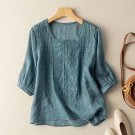 Tops Tees T-Shirt Pullover Tunic Blouse Floral Crochet 3/4 Sleeve Cyan