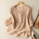 Tops Tees T-Shirt Pullover Tunic Blouse Floral Crochet 3/4 Sleeve Khaki