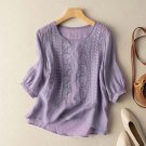 Tops Tees T-Shirt Pullover Tunic Blouse Floral Crochet 3/4 Sleeve Purple