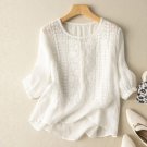 Tops Tees T-Shirt Pullover Tunic Blouse Floral Crochet 3/4 Sleeve White