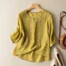 Tops Tees T-Shirt Pullover Tunic Blouse Floral Crochet 3/4 Sleeve Yellow
