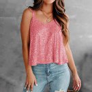 Pink Sequin Tank Tops Clubwear Sleeveless Ladies
