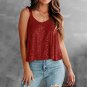 Wine Red Sequin Tank Tops Clubwear Sleeveless Ladies