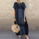 Blue Short Sleeve Women Polka Dot Summer Dress