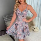 Gray Sexy Lingerie Women Sheer Babydoll Sleepwear Slip Dress Set