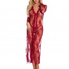 Women Sexy Lingerie Red Wine Long Lace Kimono