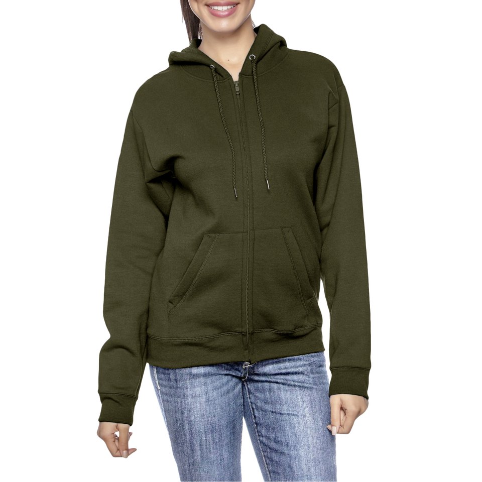 Women&acirc;��s Heather Olive Loose Fit Fleece Zip Hoodie