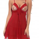 Women Sexy Red Lingerie Open Cup Sleepwear Pajamas Dress