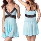 Plus Size Women Sexy Light Blue Lingerie Babydoll Full Slip