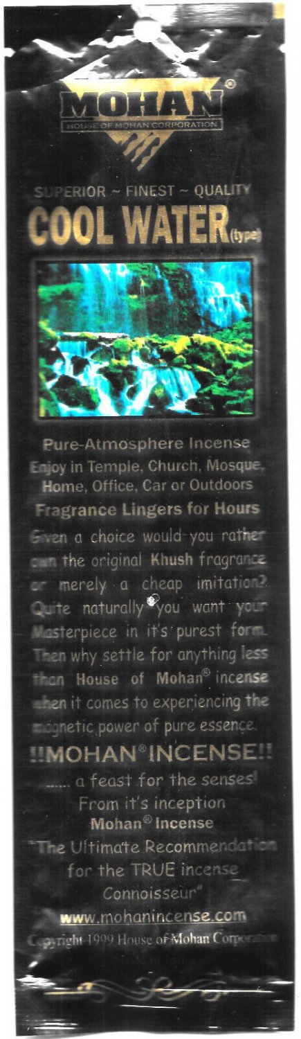 House of Mohan Cool Water Type Incense 5 packs (50 Sticks total)