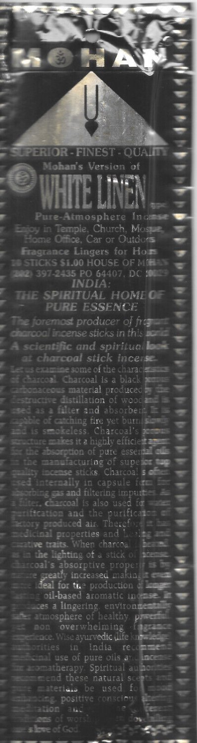 House of Mohan White Linen Type Incense 5 packs (50 Sticks total)