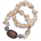 7" Double Strand Shell and Wood Bead Stretch Bracelet