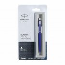 Parker Classic Matte Navy Blue Ball Point Pen Chrome Trim Blue Ink Fine Tip