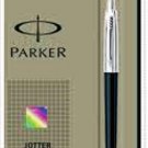 Parker Jotter Ball Point Pen Chrome Trim Blue Ink & Black Body Fine Tip
