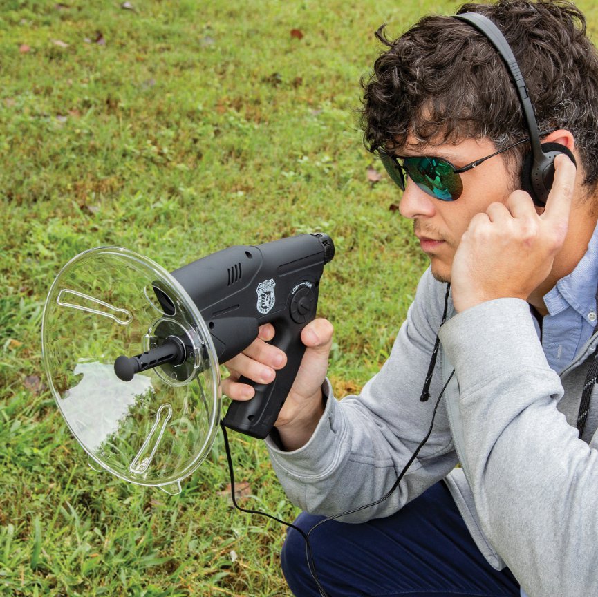 LISTENING DEVICE -, TRANSPARENT PARABOLIC DISH, HEADPHONES, RECORDING ...