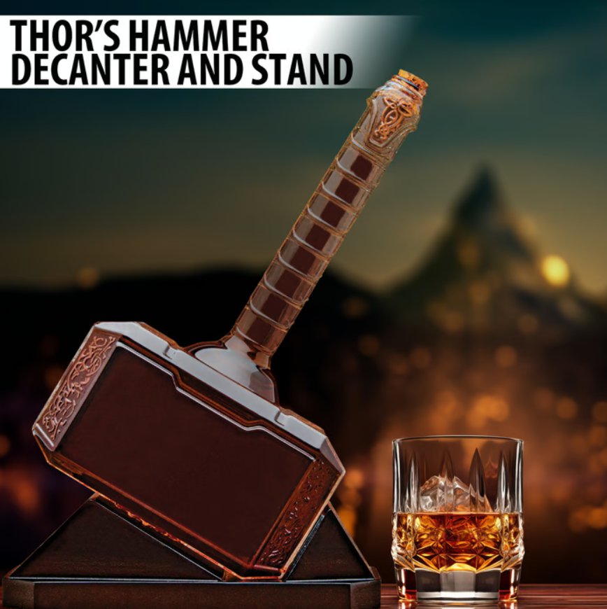 THOR’S HAMMER DECANTER WITH STAND EXPERTLY CRAFTED GLASS CONSTRUCTION