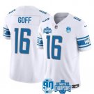 Men's Detroit Lions Jared Goff #16 White 2023 90th Anniversary North Champions Stitched Jersey
