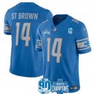 Men's Detroit Lions Amon-Ra St. Brown #14 Blue 2023 90th Anniversary North Champions Stitched Jersey