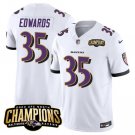 Men's Baltimore Ravens Gus Edwards #35 White 2023 Champions Limited Football Stitched Jersey
