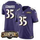 Men's Baltimore Ravens Gus Edwards #35 Purple 2023 Champions Limited Football Stitched Jersey