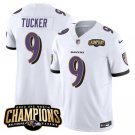 Men's Baltimore Ravens Justin Tucker #9 White 2023 Champions Limited Football Stitched Jersey