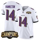Men's Baltimore Ravens Kyle Hamilton #14 White 2023 Champions Limited Football Stitched Jersey