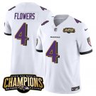 Men's Baltimore Ravens Zay Flowers #4 White 2023 Champions Vapor Limited Football Stitched Jersey